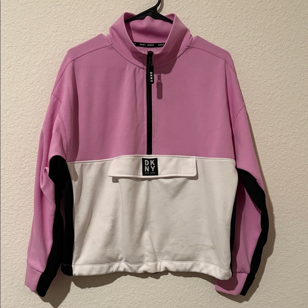 DKNY Pink and White Colorblock Pullover